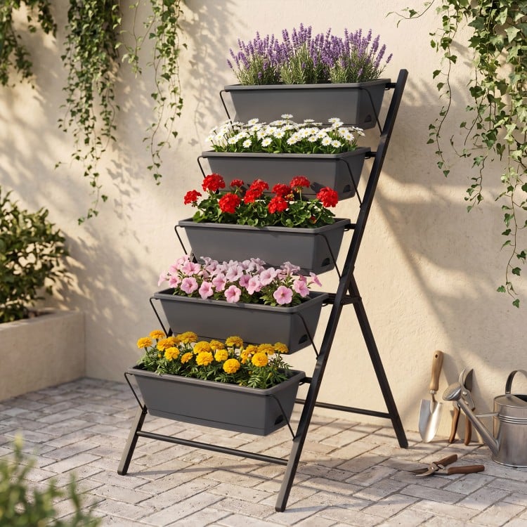5-Tier Vertical Raised Garden Bed with Drainage System and Removable Trays for Vegetables