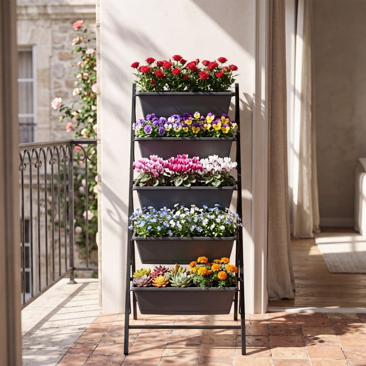 5-Tier Vertical Raised Garden Bed with Drainage System and Removable Trays for Vegetables