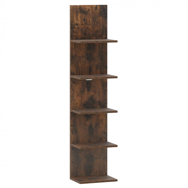 5-Tier Wall Mounted Shelf Unit with Wood Grain-Rustic Brown