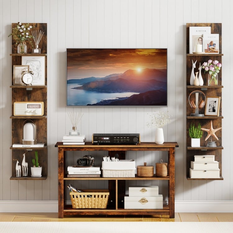 5-Tier Wall Mounted Shelf Unit with Wood Grain-Rustic Brown