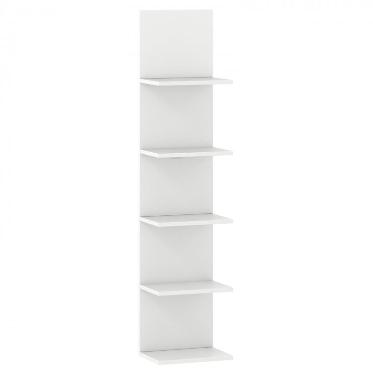 5-Tier Wall Mounted Shelf Unit with Wood Grain-White