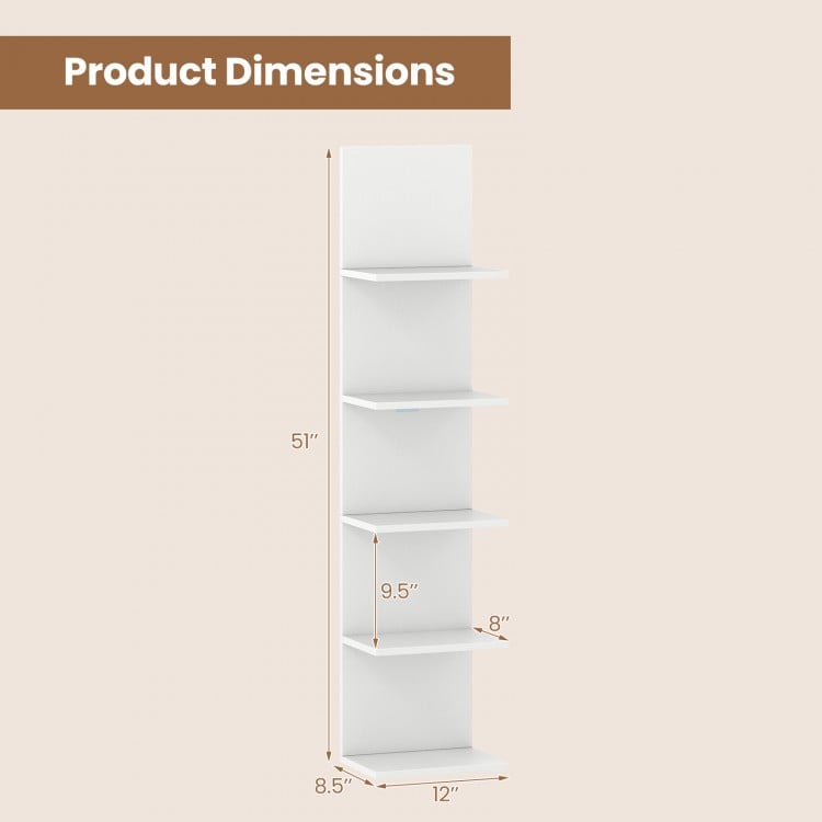 5-Tier Wall Mounted Shelf Unit with Wood Grain-White
