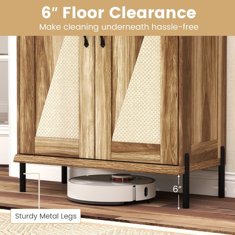 5-Tier Wooden Farmhouse Shoe Cabinet with Woven Rattan Doors-Natural