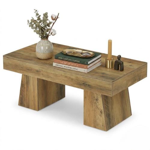 Rustic Farmhouse Coffee Table, 47.24-Inch Rectangular Center Table with Solid Base