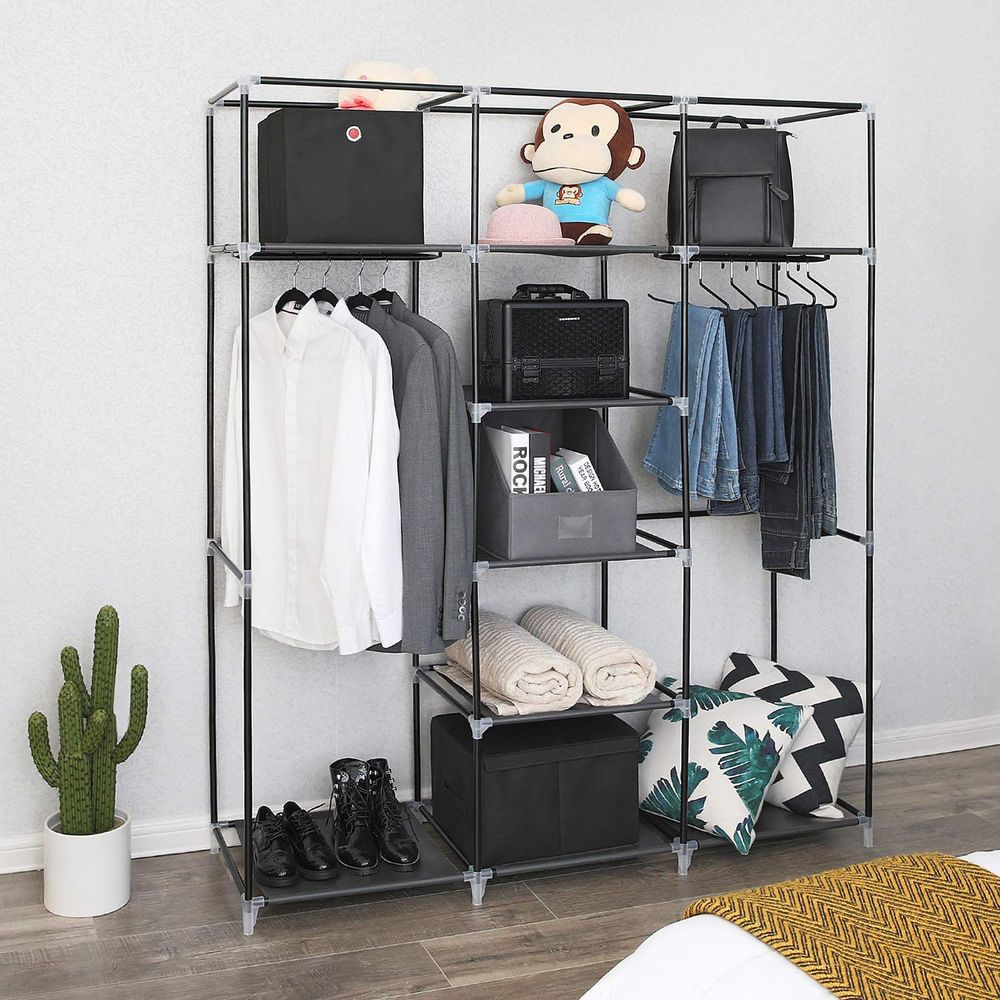 SONGMICS Wardrobe Closet Organizer with Non-Woven Fabric Cover, Hanging Rods