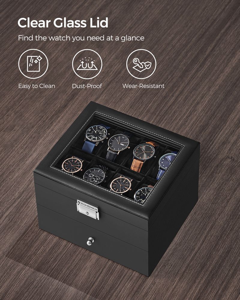 SONGMICS 16 & 20-Slot Watch Box with Glass Lid
