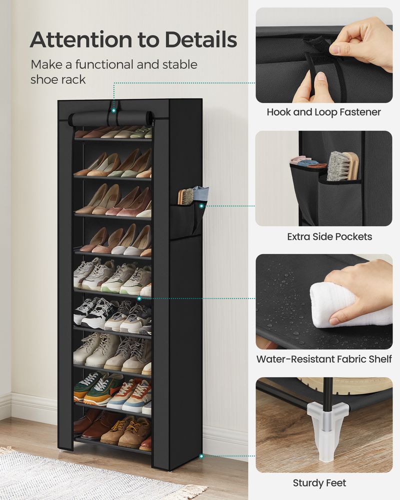 SONGMICS 9 Tier Shoe Rack with Nonwoven Fabric Cover