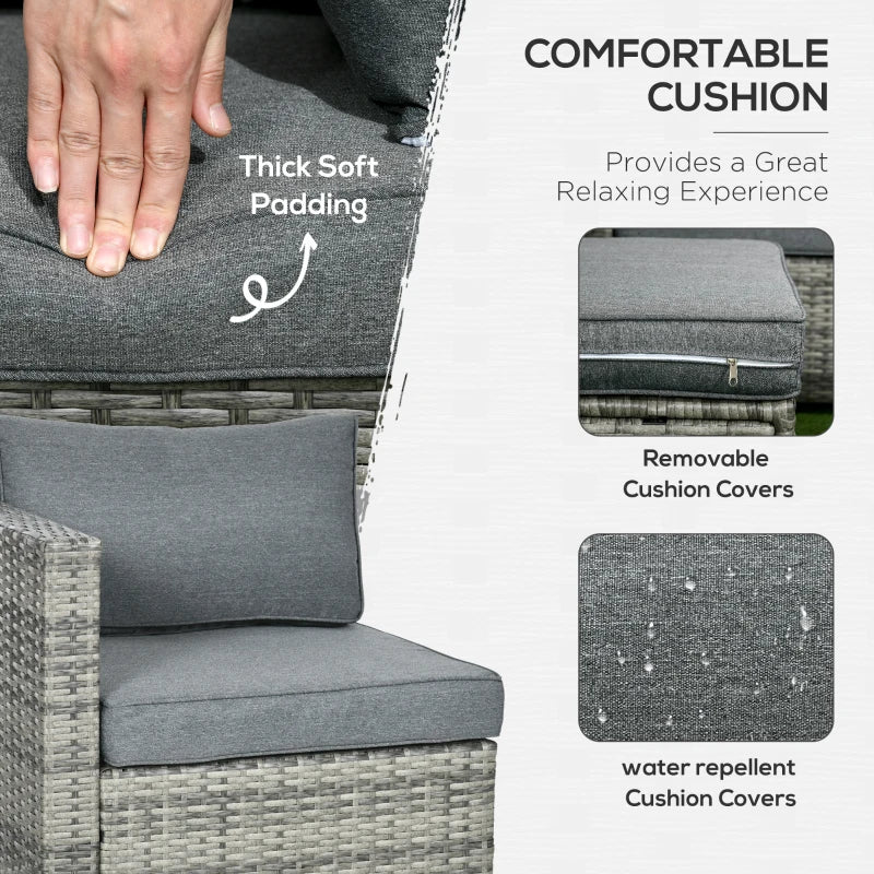 Outsunny 6 Pieces Outdoor PE Rattan Wicker Patio Furniture Sofa Set with Thick Cushions, Deluxe Garden Sectional Couch with Glass Top Table, Mixed Grey and Dark Grey