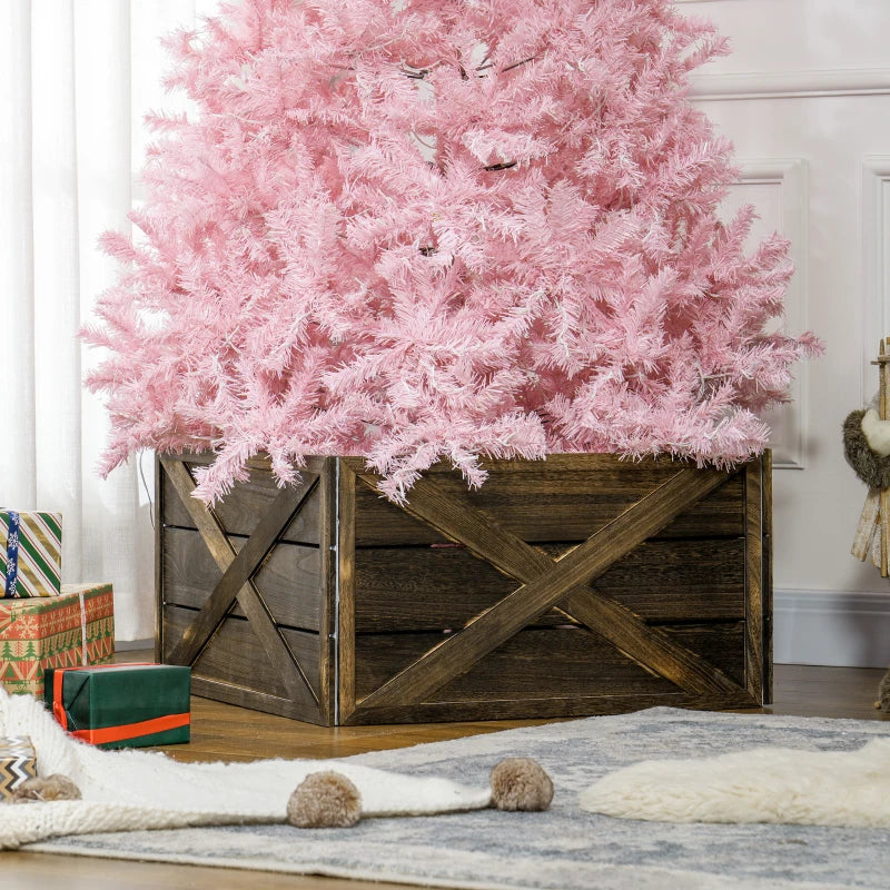 HOMCOM 28" Farmhouse Wooden Christmas Tree Base Cover – Rustic Tree Collar Box with Light Distressed Wood Finish for Holiday Decoration