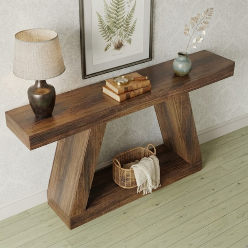 55" Farmhouse Console Table, Entryway Sofa Table with Storage, Rustic Wooden Hallway Accent Table