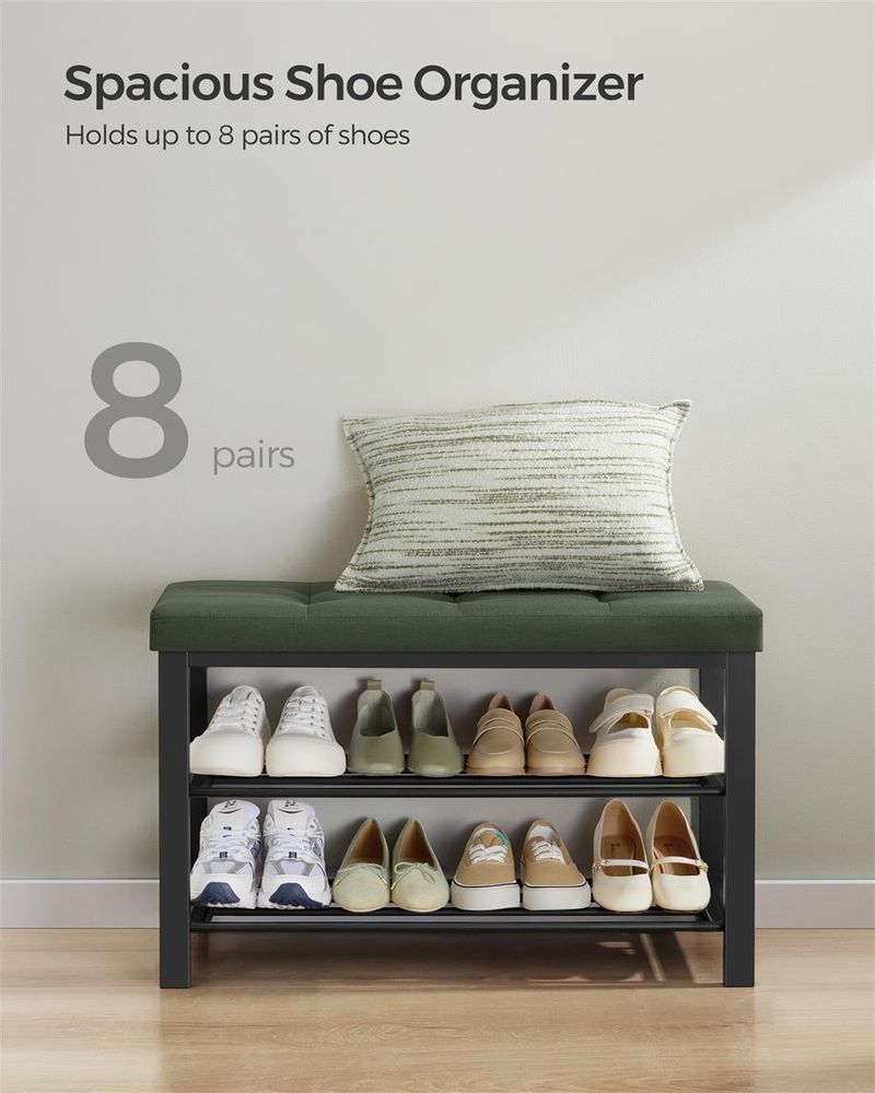 SONGMICS 3-Tier Shoe Rack for Entryway Organizer with Foam Padded Seat