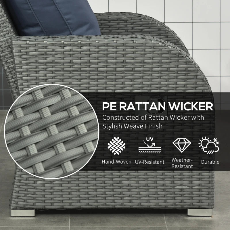 Outsunny Patio Furniture with Cushions, 6 Pieces PE Wicker Patio Sectional Furniture Conversation Set w/ a Three-Seat Sofa, 2 Recliner Chairs, 2 Footstools & Table, Dark Blue