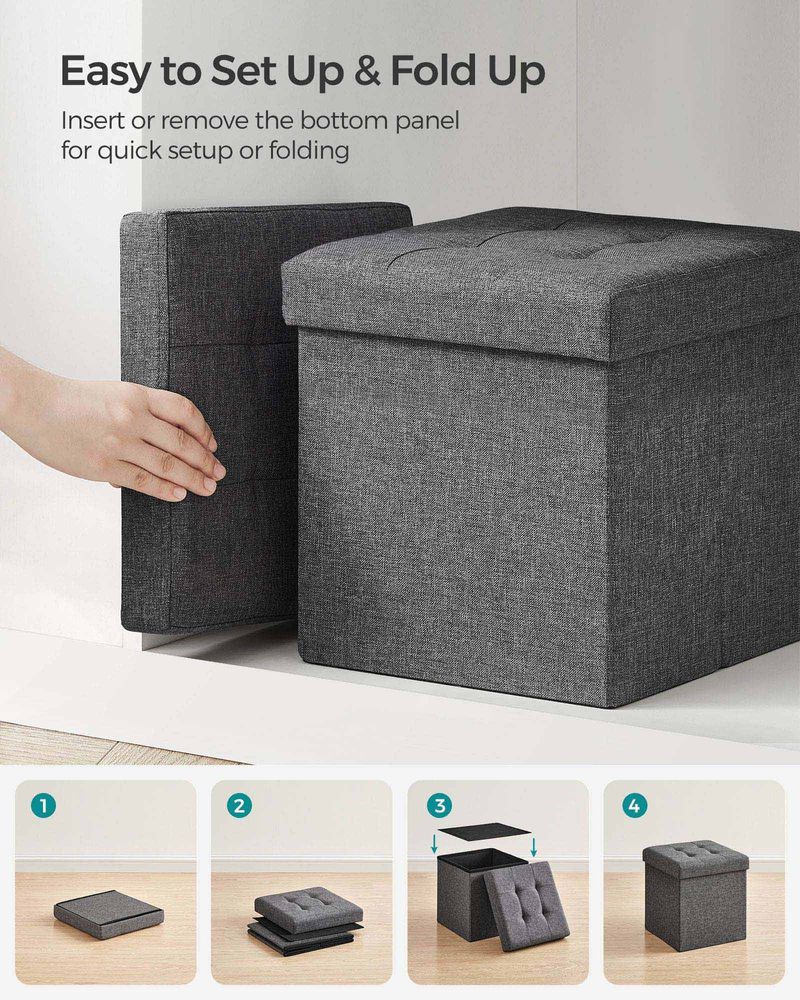 SONGMICS 15 Inches Folding Storage Ottoman Bench