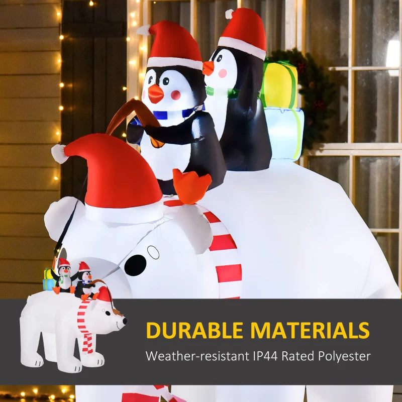 HOMCOM 7ft Inflatable Christmas Decoration – Polar Bear & Two Penguins with Santa Hat, Easy Setup Holiday Yard Blow-Up Decor