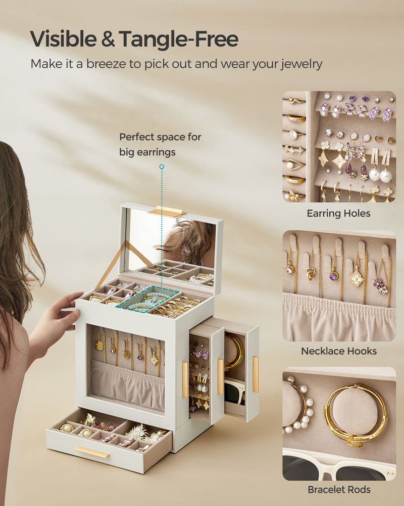 SONGMICS 5-Layer Jewelry Organizer with 3 Side Drawers