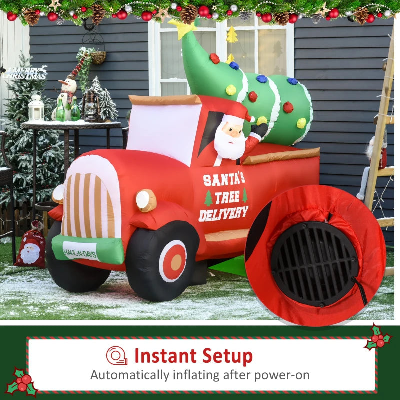 HOMCOM 6FT Inflatable Christmas Santa Claus Driving Truck, LED Lighted Blow Up Outdoor Yard Decoration for Holiday Display