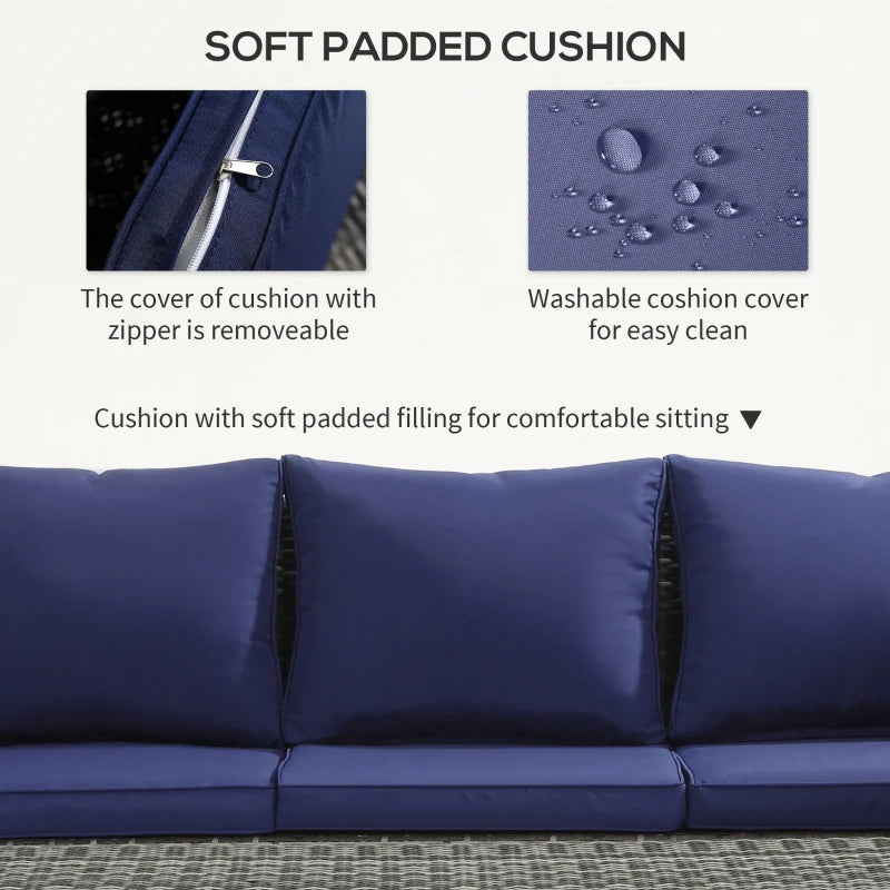 Outsunny 6 Piece Patio Furniture Set, Rattan Wicker Patio Sofa Set Sectional Outdoor Conversation Sofa Set Storage Table & Cushions, Blue