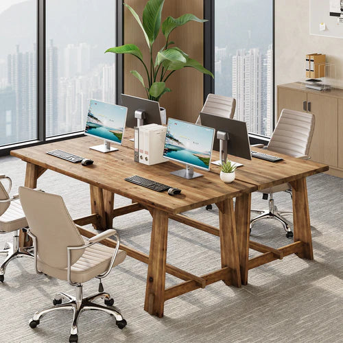 63" Solid Wood Office Desk Farmhouse Executive Computer Desk with Large Work Surface 1.18" Thick Tabletop for Home Office Rustic Natural