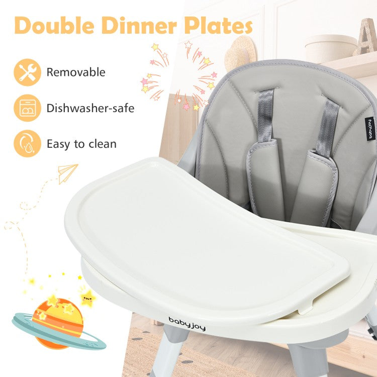 5-in-1 Baby High Chair with Adjustable Height, 2-Tier Tray & Storage Basket – Convertible Feeding Chair