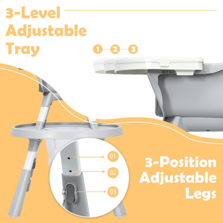 5-in-1 Baby High Chair with Adjustable Height, 2-Tier Tray & Storage Basket – Convertible Feeding Chair