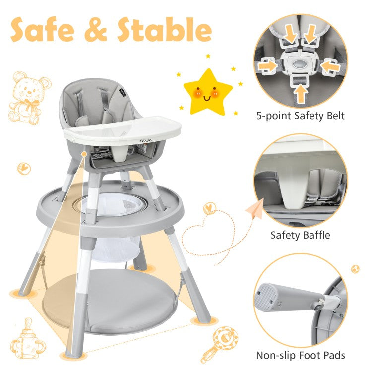 5-in-1 Baby High Chair with Adjustable Height, 2-Tier Tray & Storage Basket – Convertible Feeding Chair