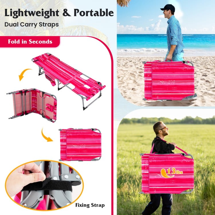 5-position Outdoor Folding Chaise Lounge Chair-Rose Red