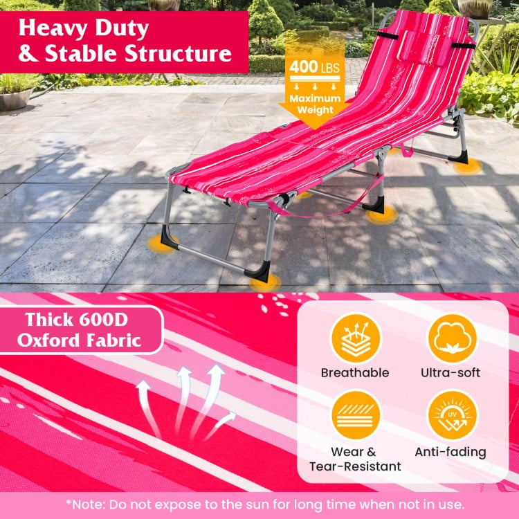 5-position Outdoor Folding Chaise Lounge Chair-Rose Red