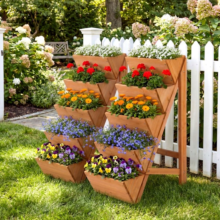 5-tier Vertical Raised Garden Bed Wood Elevated Planter Box with Legs-Orange