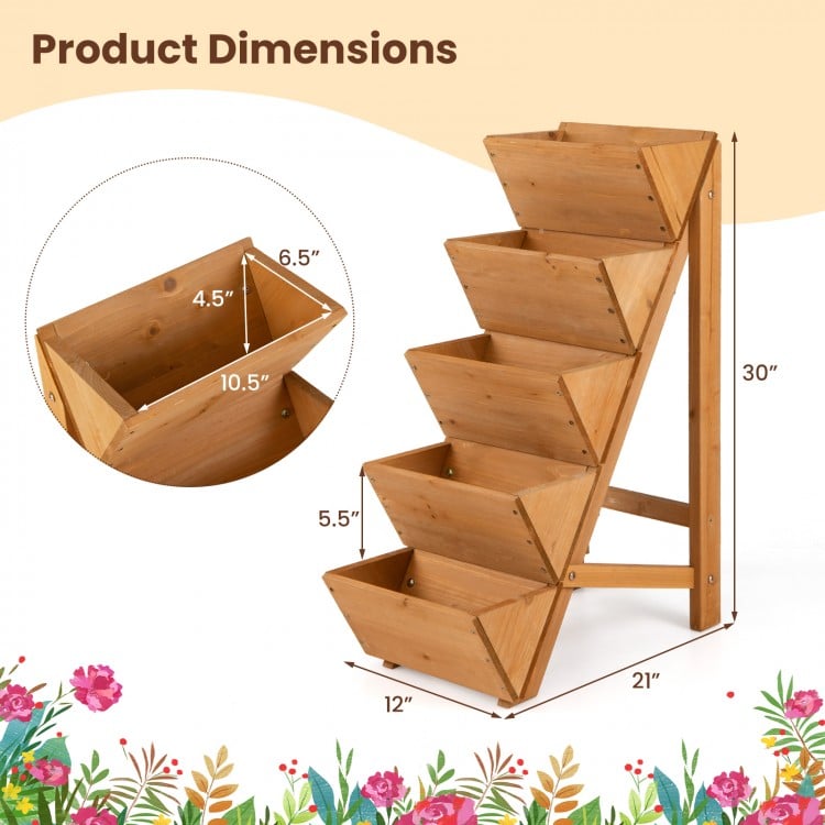 5-tier Vertical Raised Garden Bed Wood Elevated Planter Box with Legs-Orange