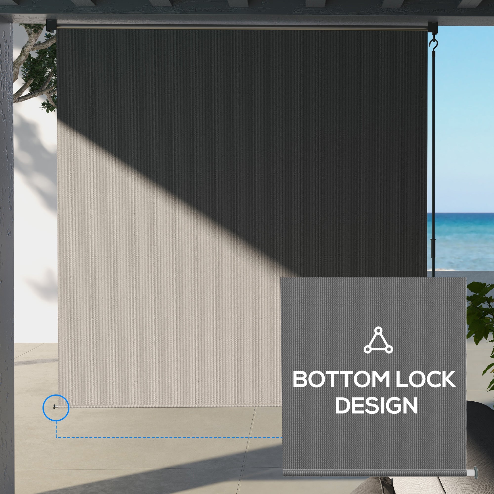 Outsunny 6' x 6' Patio Door Blinds, Outdoor Roller Shades, Cordless Roll Up Shade for Porch Gazebo, Light Grey