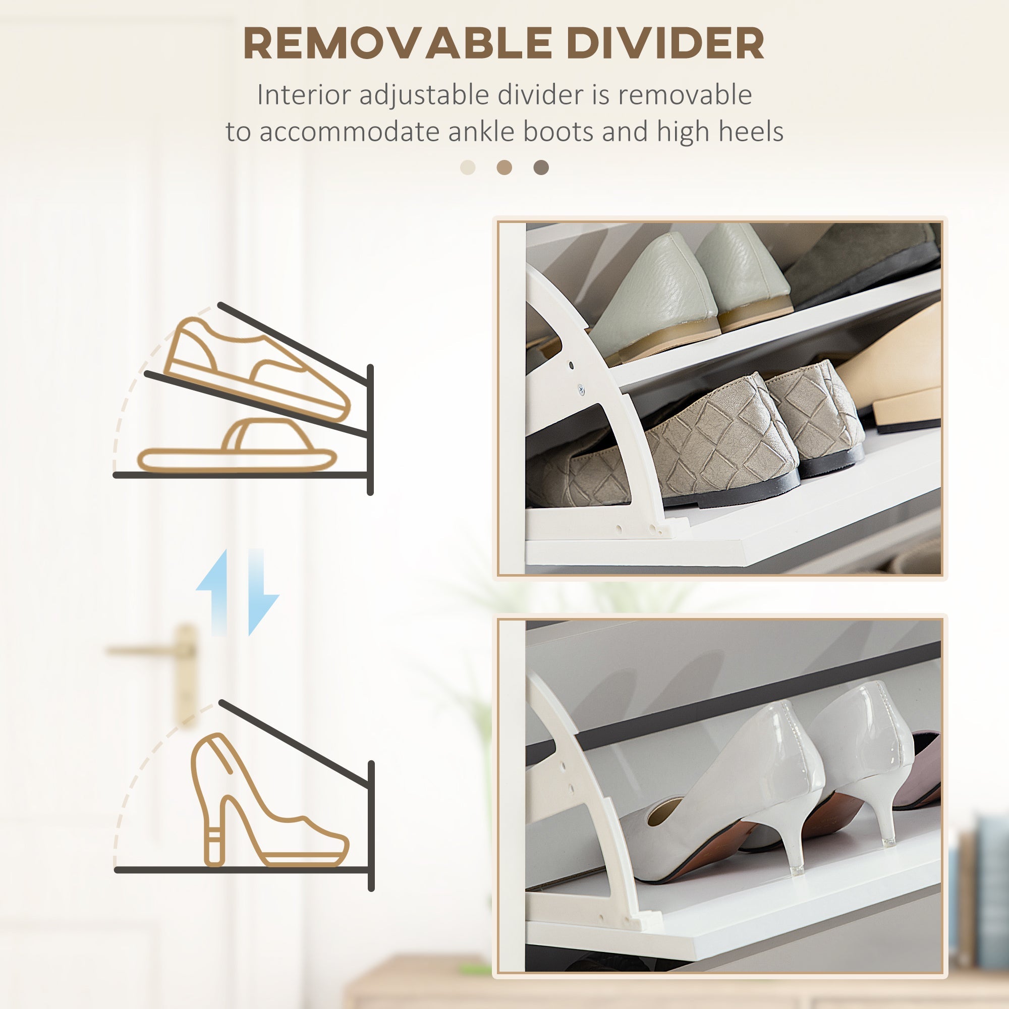 HOMCOM Narrow Shoe Storage Cabinet 3 Flip Drawers Adjustable Shelves Organizer for 24 Pairs White