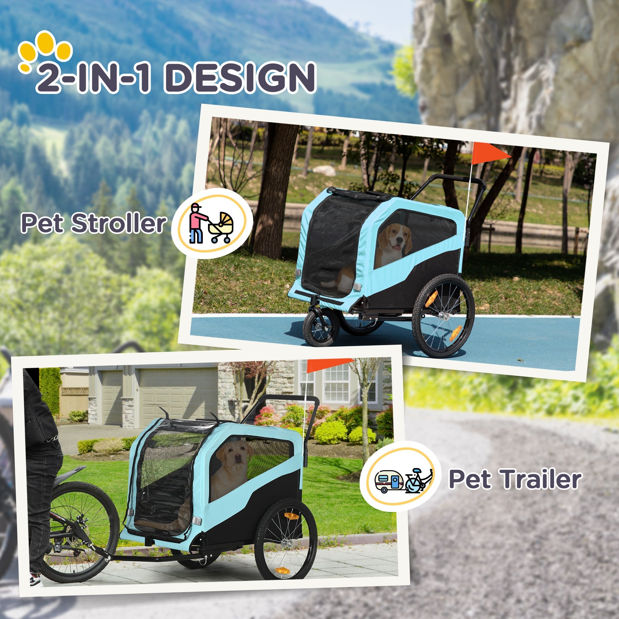 Aosom 2-in-1 Dog Bike Trailer for Large Dogs with Hitch, Quick-release Wheels, Foot Support, Pet Bicycle Cart Wagon Cargo Carrier, Blue