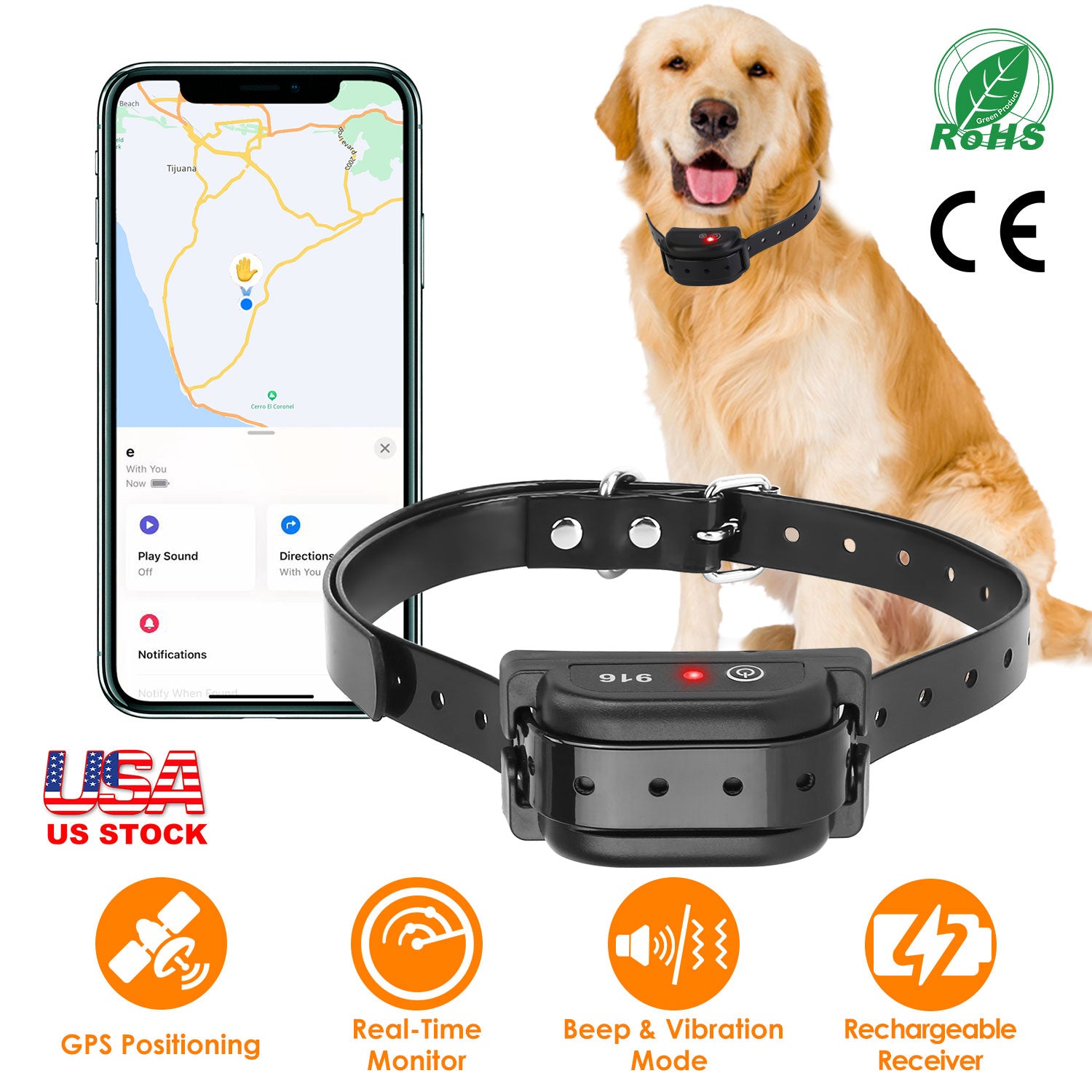 Dog Wireless Fence Collar Receiver GPS Tracker Vibration Beep Mode Single Dog Receiver Without Remote For Small Medium Large Dogs