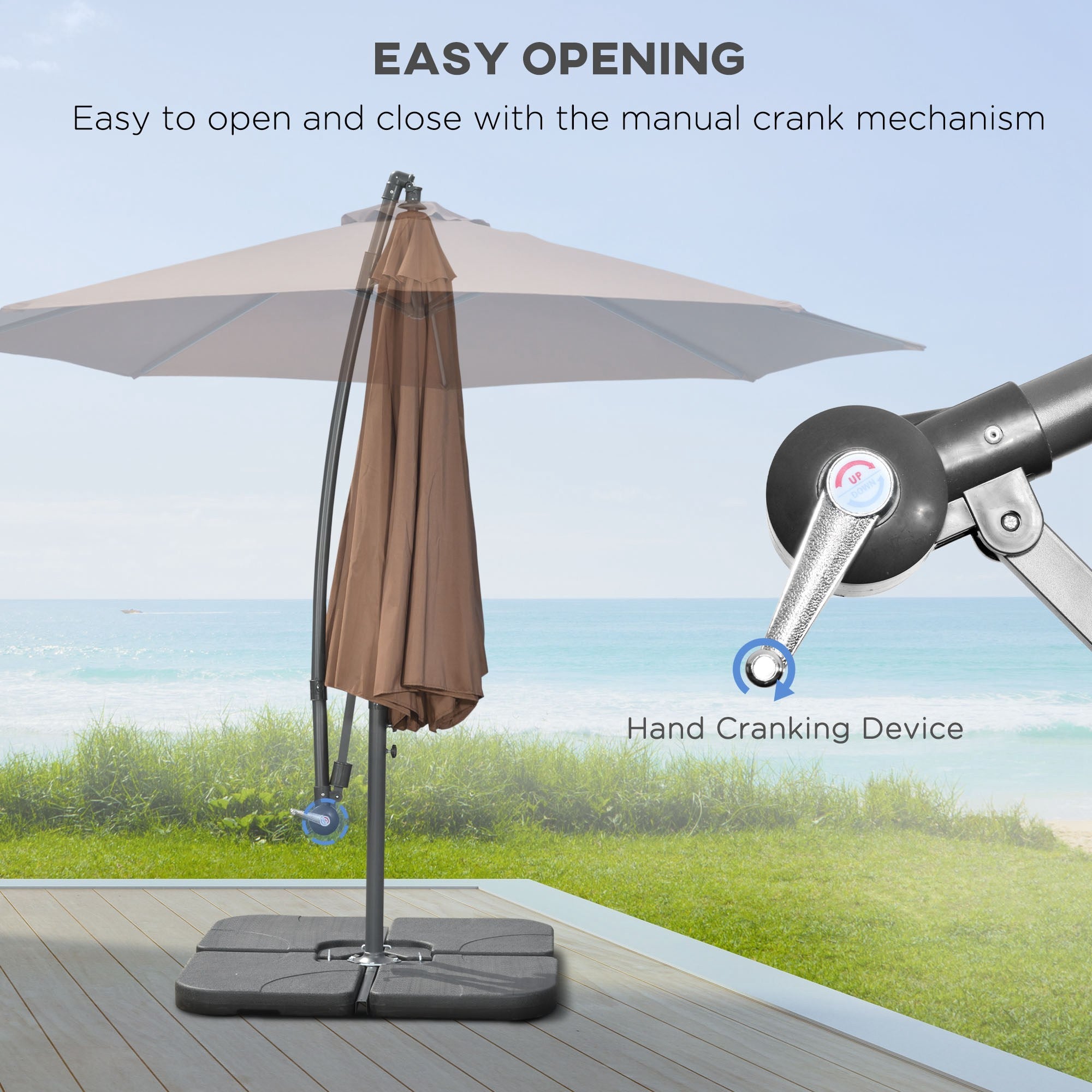 Outsunny 9.6ft Cantilever Patio Umbrella: Outdoor Hanging Parasol with UV Resistant Canopy, Crank & Base, Coffee