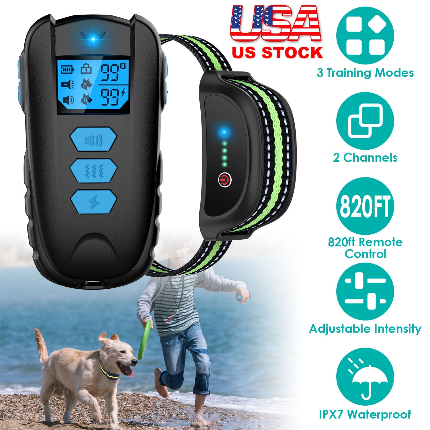 Dog Training Collar with Remote Rechargeable Electronic Shock Collar for Dogs Beep Vibration Shock for small Medium Large Dogs