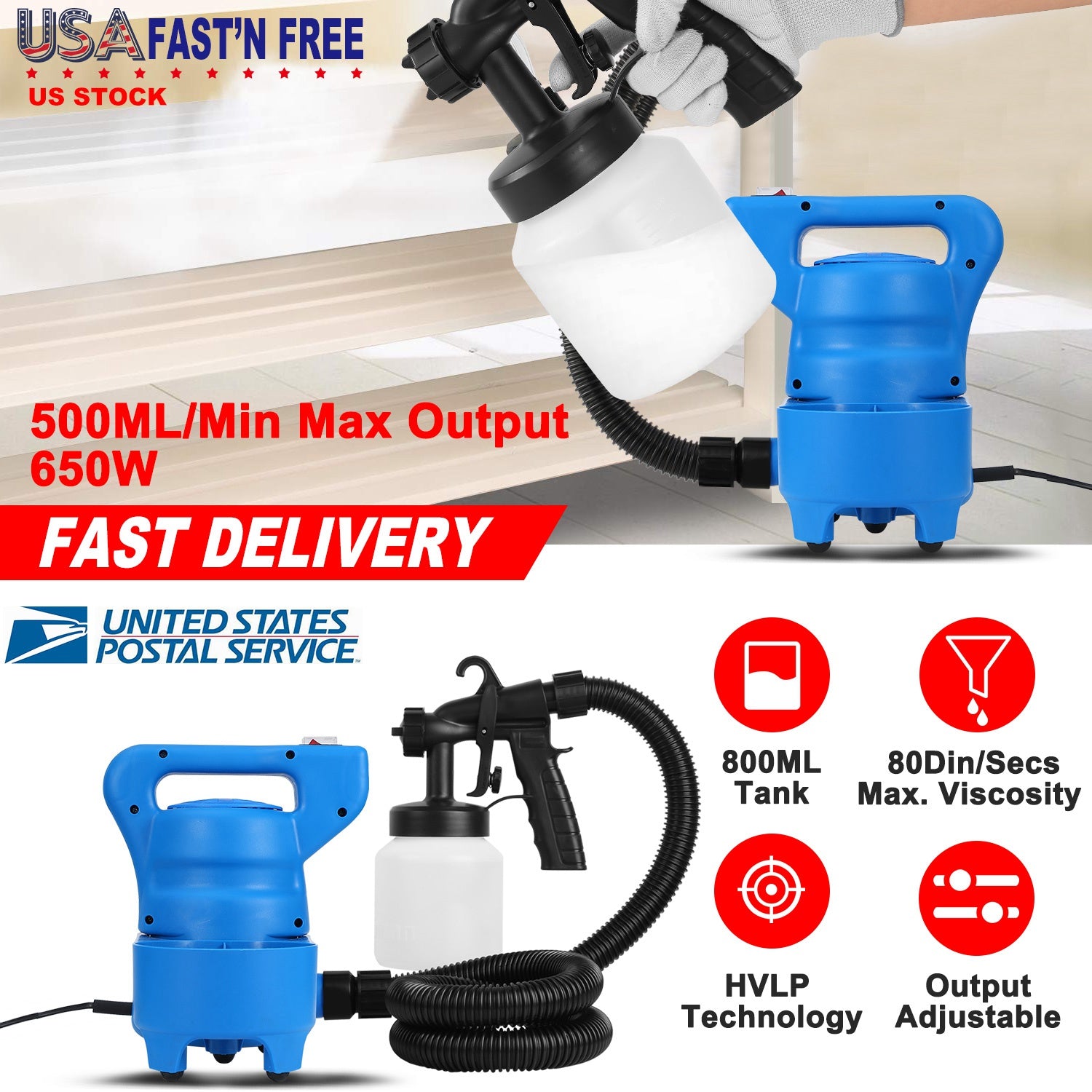 800ML Paint Spray Painter 650W Oil Primer Water Paint Sprayer Machine