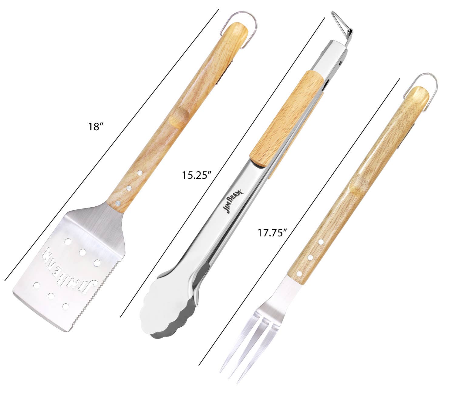 Jim Beam 3-Piece Grilling Tool Set with Wooden Handles