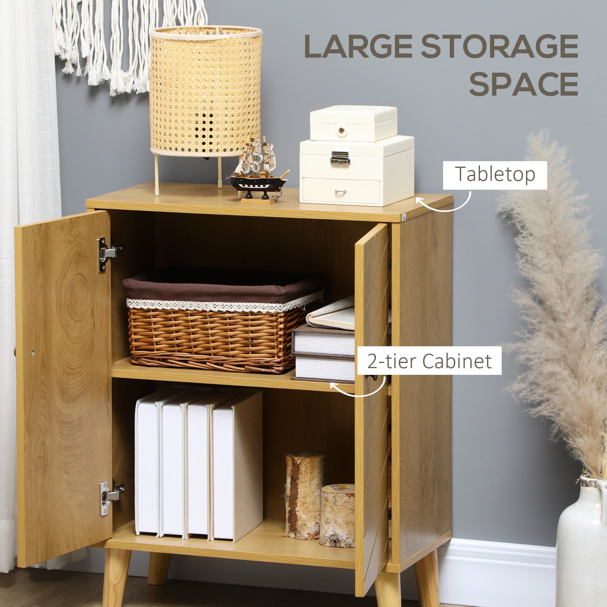 HOMCOM Natural Wood Storage Cabinet: Shelf Cupboard with Wood Legs for Living Room, Bathroom & Versatile Organization