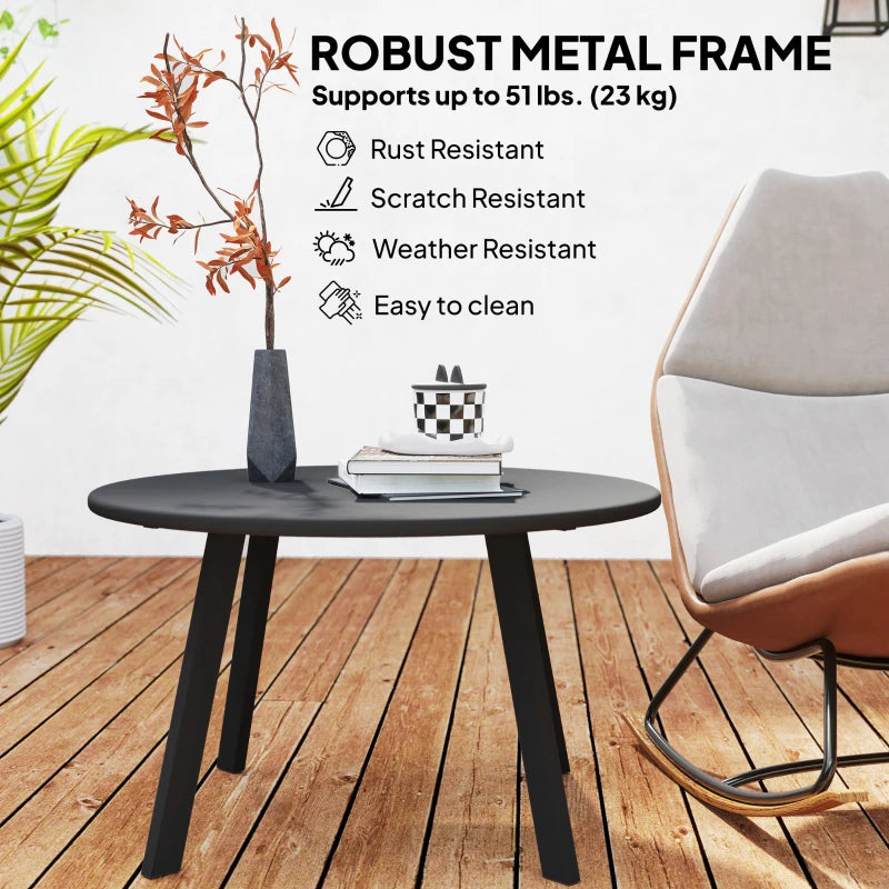 Round Outdoor Side Table, Patio Coffee Table with Metal Frame and Non-Slip Foot Pads, Black