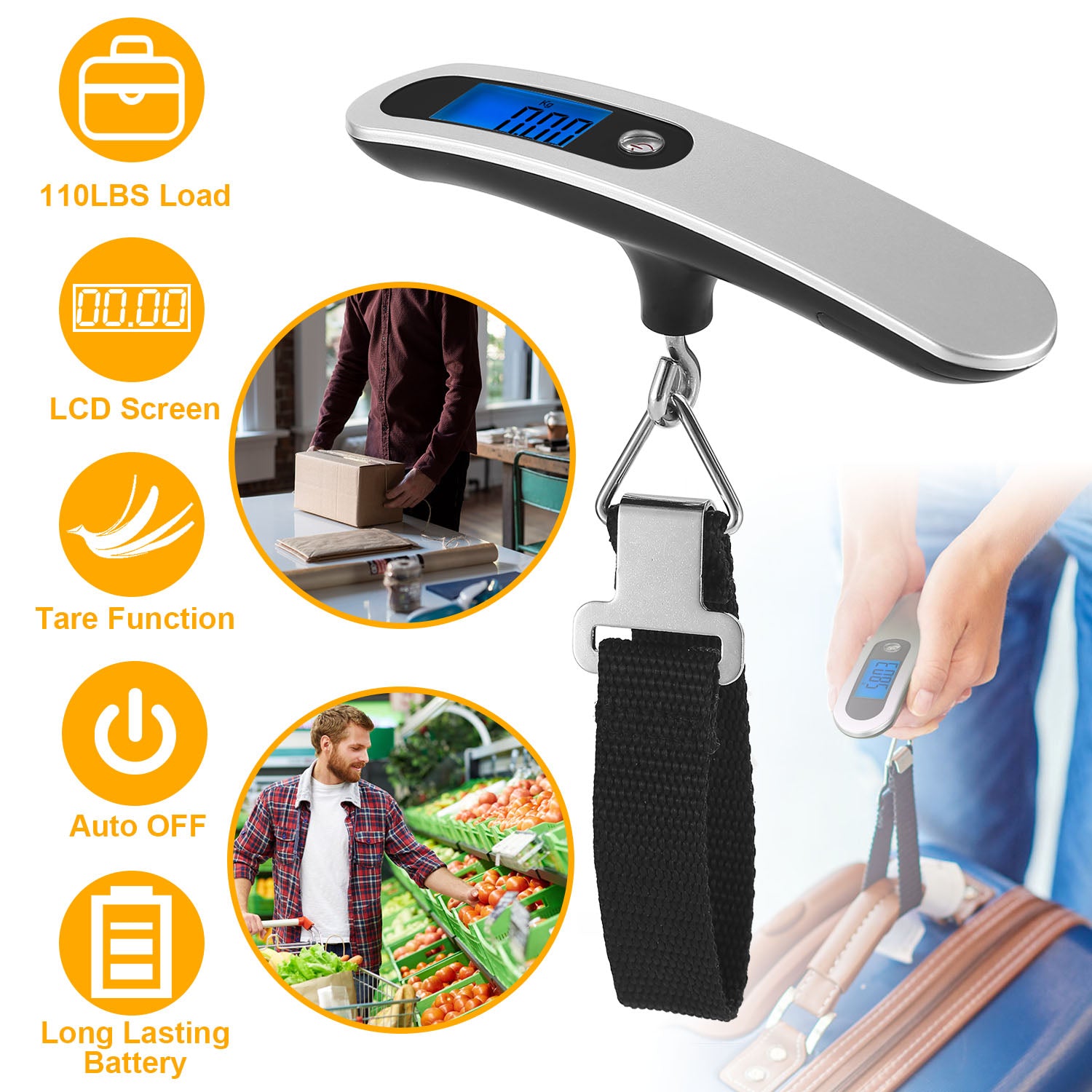 Portable Digital Luggage Scale 50kg/10g LCD Hanging Luggage Scale Electronic Digital Weight Scale for Travel Household