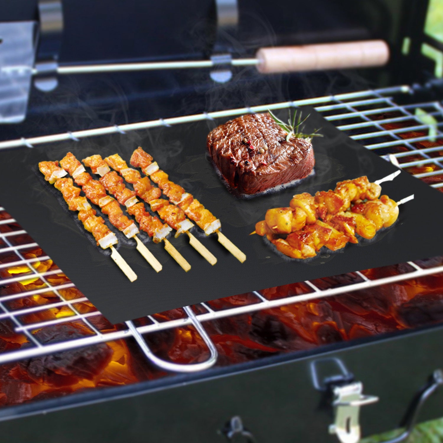 2Pcs BBQ Grill Mat Non-Stick Mat Baking Mat Reusable Reversible Washable FDA-Approved for Gas Charcoal