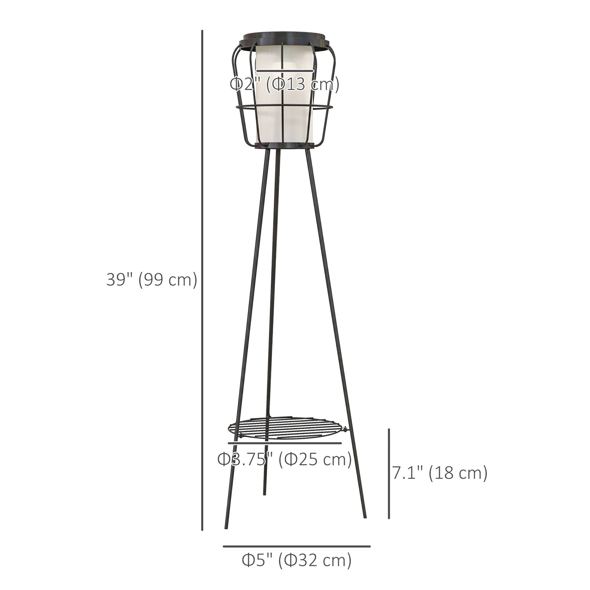 Outsunny 2-Pack Solar Post Lights: 39" Outdoor USB Rechargeable, Auto Garden Lamps with Shelf in Black
