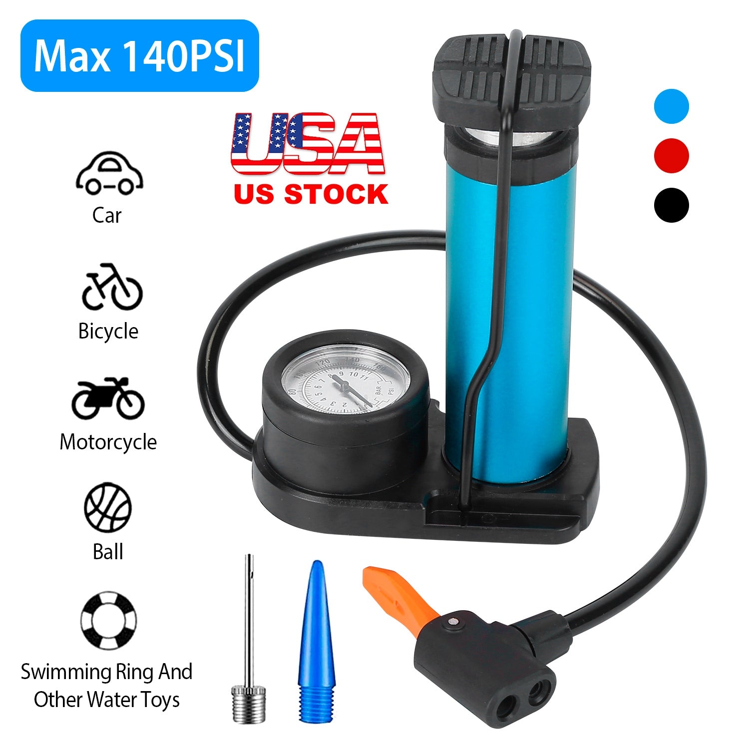 Mini Bike Foot Pump Portable Bicycle Tire Inflator Ball Air Pump Pressure Gauge Tire Air Pump