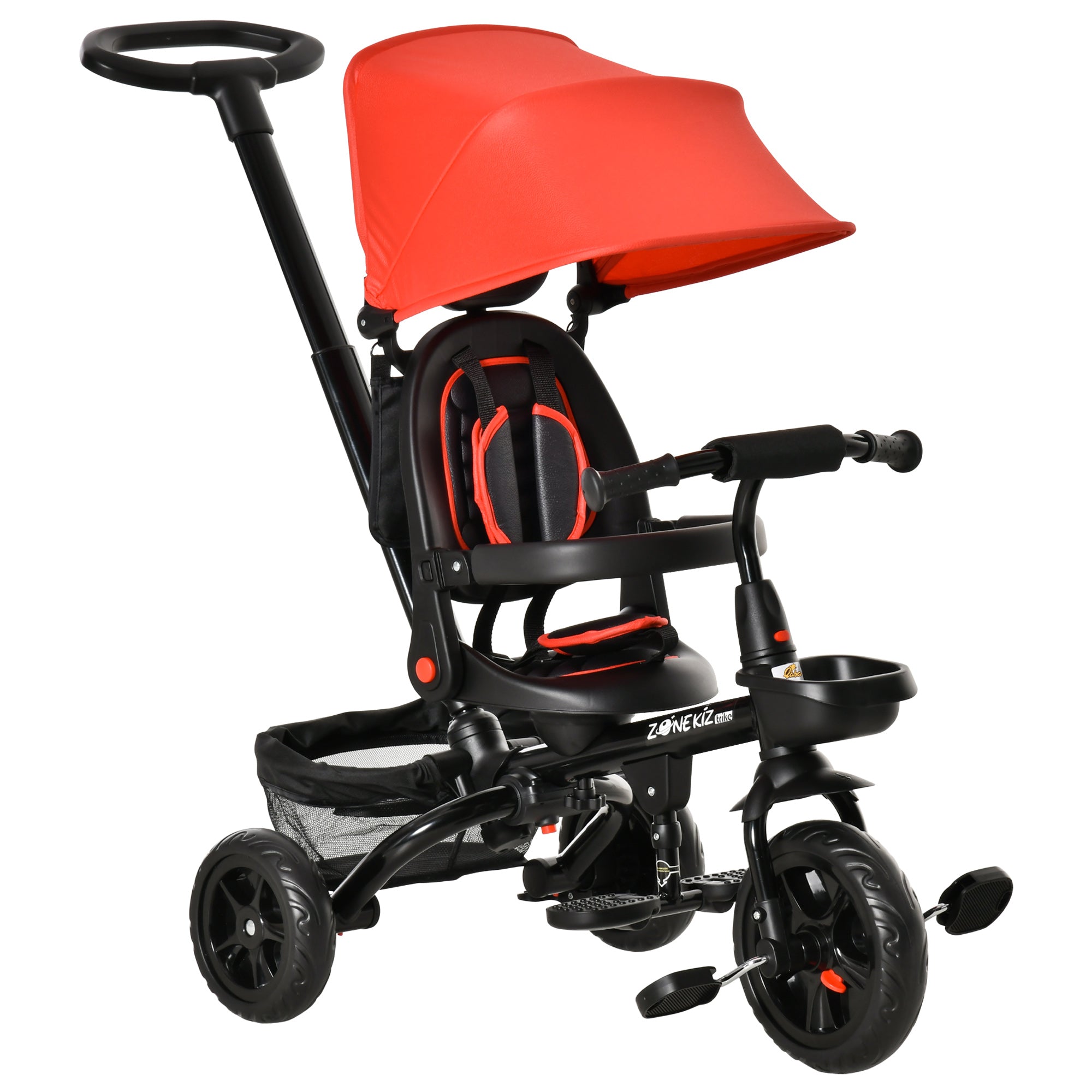 Qaba 4-in-1 Baby Tricycle Stroller, Reversible Seat, Adjustable, Canopy, Safety Belt, Red - Versatile Outdoor Ride