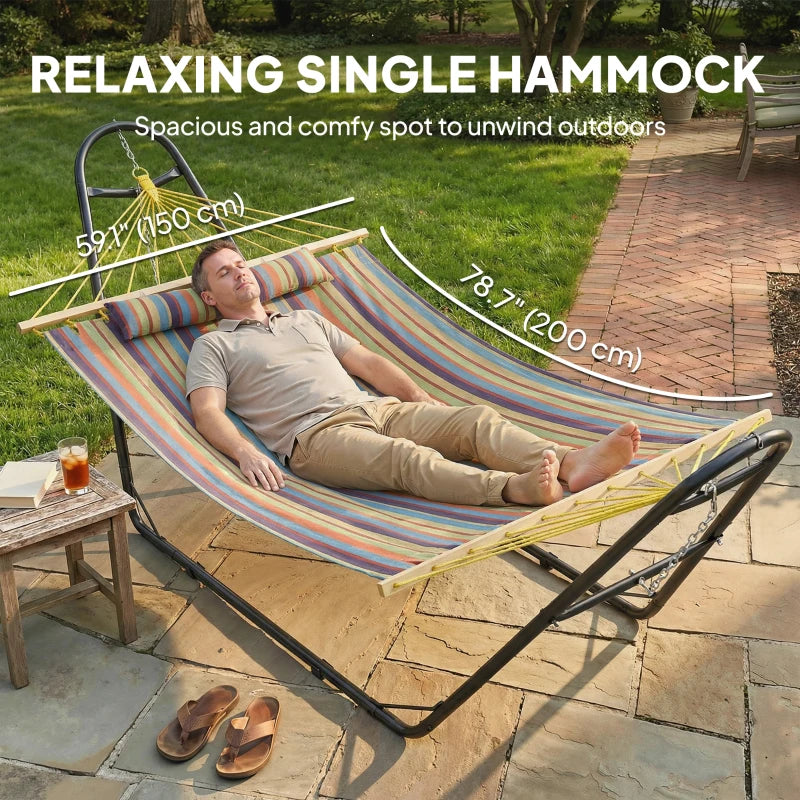 Hammock with Stand, Heavy Duty Camping Hammock with Detachable Pillow and Spreader Bar, 264 lbs Capacity, Multicolor