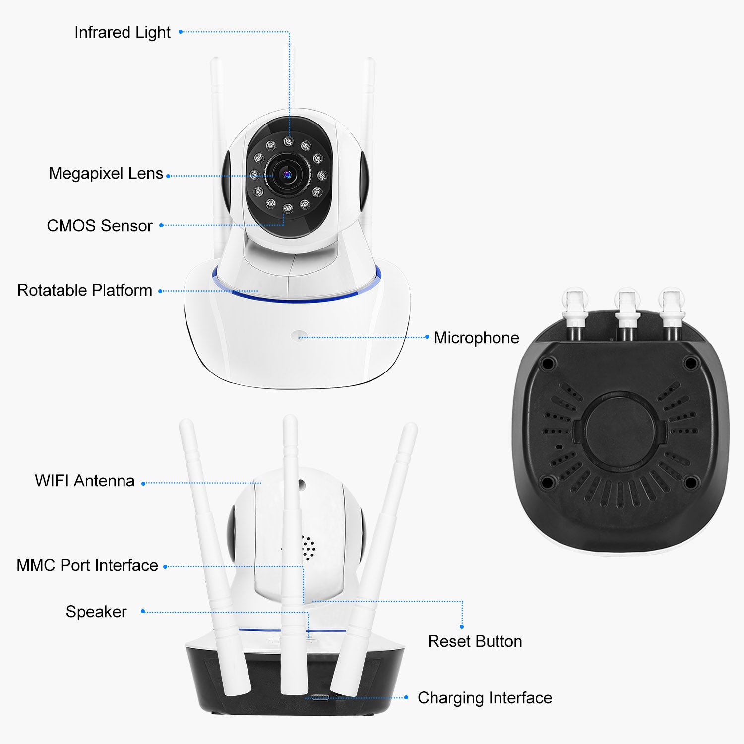 720P WiFi IP Camera Motion Detection IR Night Vision Camcorder Indoor 360° Coverage Security Surveillance App Cloud Available for Baby Elder