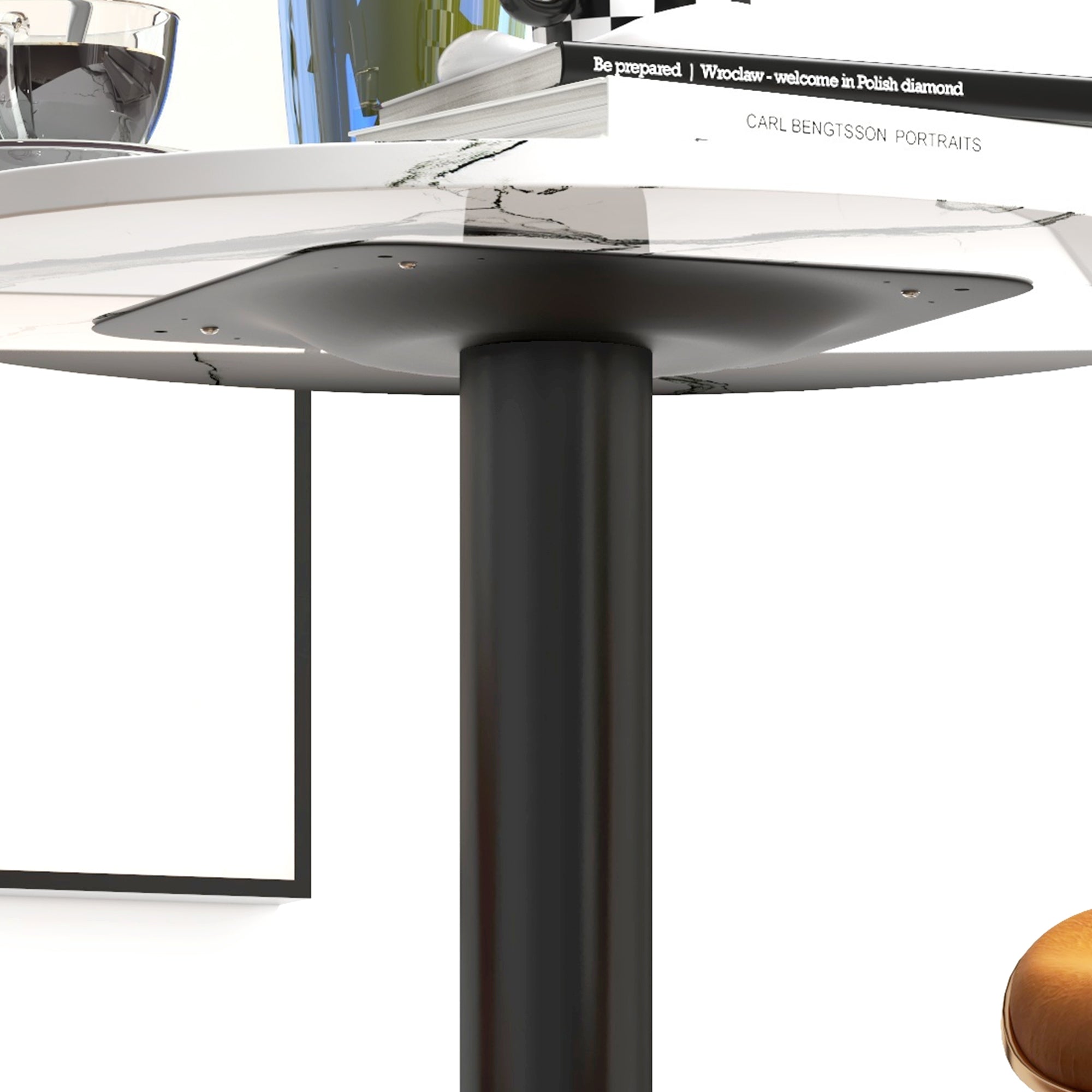HOMCOM High Top Bar Table Modern Round Dining Faux-marbled Top Gold Base Bistro for 2 White