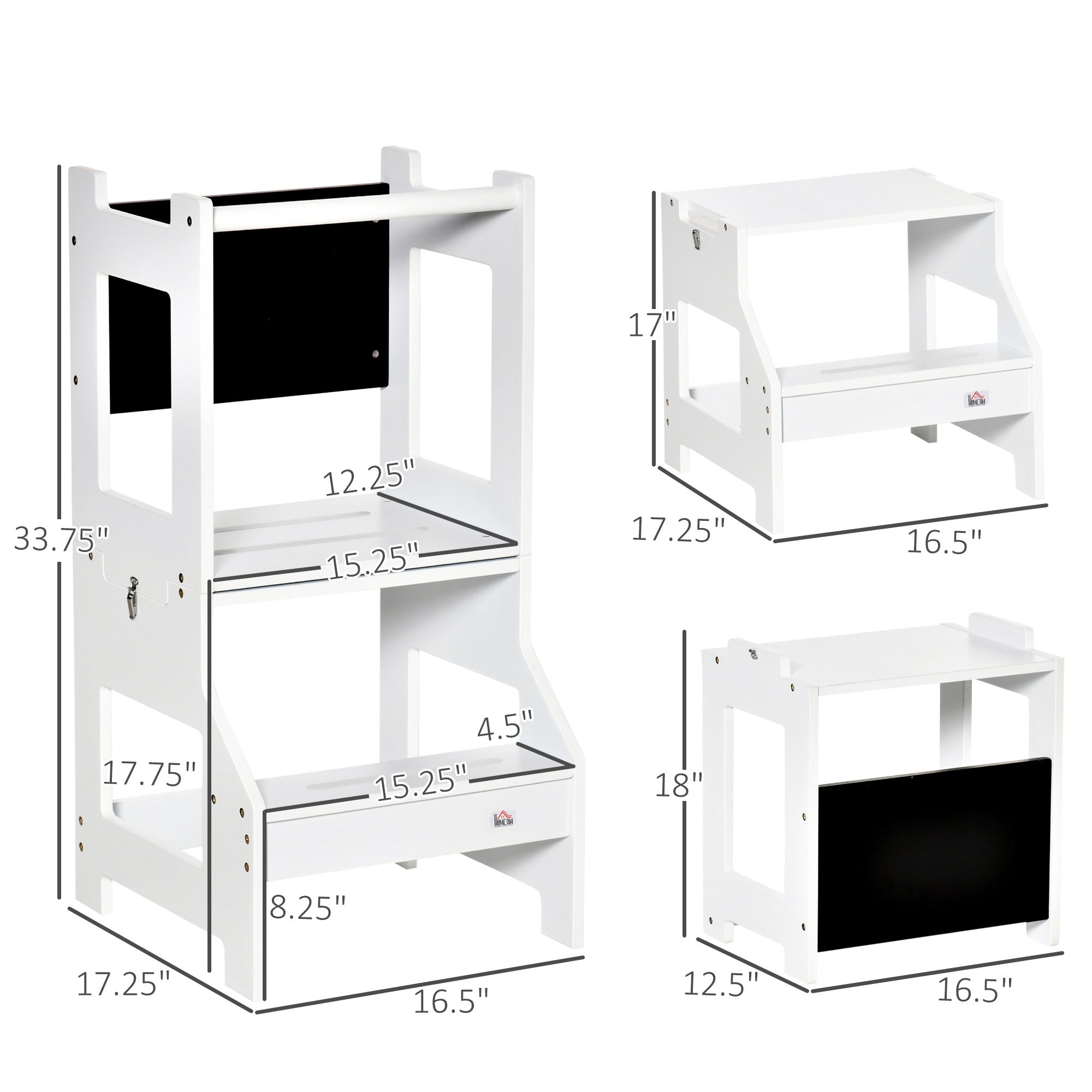 HOMCOM 2-in-1 Versatile Wonder: Convertible Kids Step Stool to Table & Chair Set, Playful White Finish for Learning & Fun