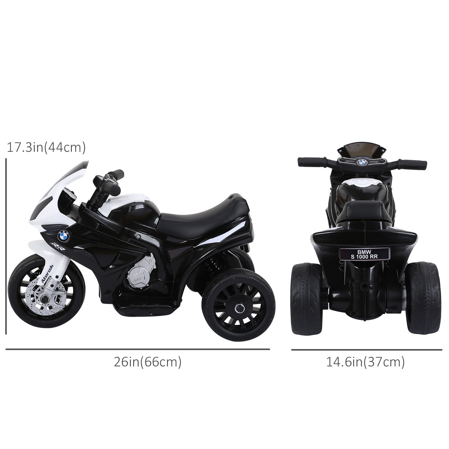 Aosom 6V Kids Motorcycle Battery Powered Toddler Ride On with Headlight Music 3 Wheels Black
