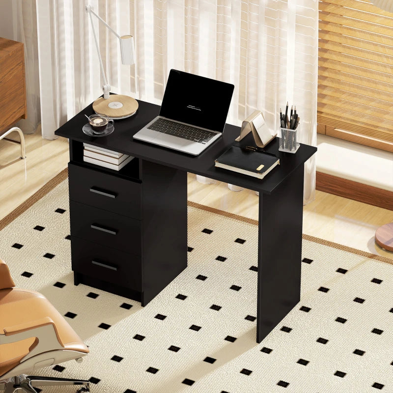 Computer Desk with Storage, 39" Home Office Desk with 3 Drawers nad Open Shelf, Writing Table for Bedroom, Black